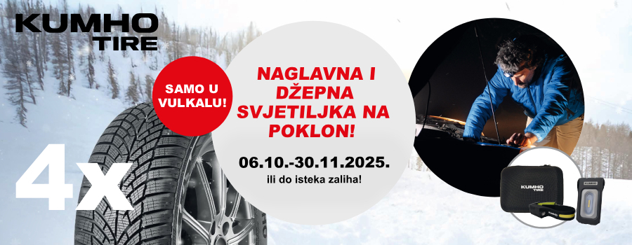 Pri kupnji i montaži zimskih guma KUMHO u Vulkalu, na poklon svjetiljke